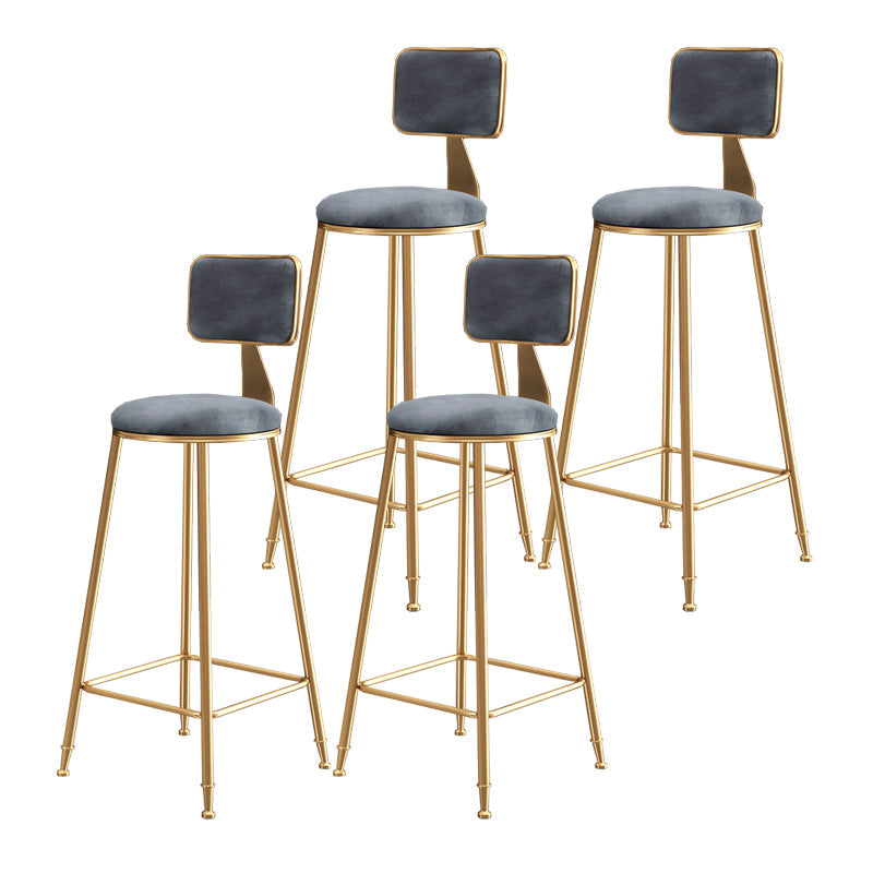 Nordic Style Backrest Counter Stool Iron Cafe Bar Stool with Cushion and Pedal Gray 4 Piece Set Clearhalo 'Bar Furniture' 'Bar Stools' 'bar_stools' 'furn' 'furn_bar_stools' 'Furniture' 'furniture_bar_stools' 'Kitchen & Dining Furniture' 4889409