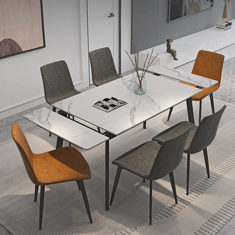 Modern 1/4/5/7 Pieces Dining Table Set with White Sintered Stone Top Scalable Dinette Set 7 Pieces: Table, 6 Chairs Clearhalo 'Dining Room Sets' 'Dining Tables & Seating' 'dining_room_set' 'furn' 'furn_dining_room_set' 'Furniture' 'furniture_dining_room_set' 'Kitchen & Dining Furniture' 4889744