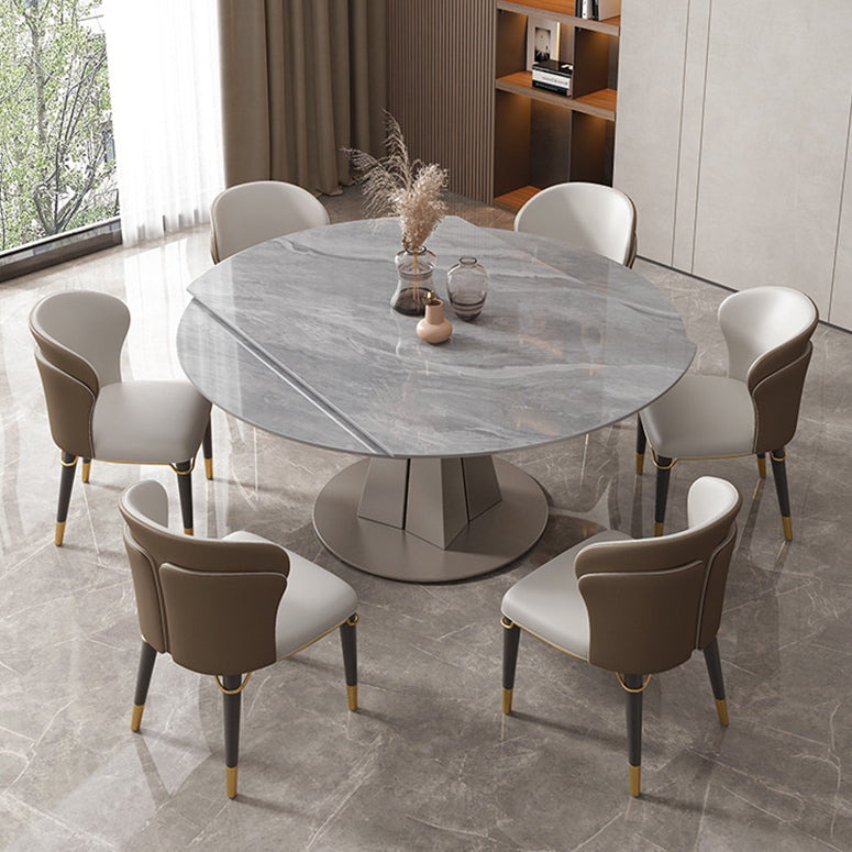 Glam 1/5/7 Pieces Dining Set Rectangular Sintered Stone Dining Table Set 7 Pieces: Table, 6 Brown Chairs Clearhalo 'Dining Room Sets' 'Dining Tables & Seating' 'dining_room_set' 'furn' 'furn_dining_room_set' 'Furniture' 'furniture_dining_room_set' 'Kitchen & Dining Furniture' 4889935