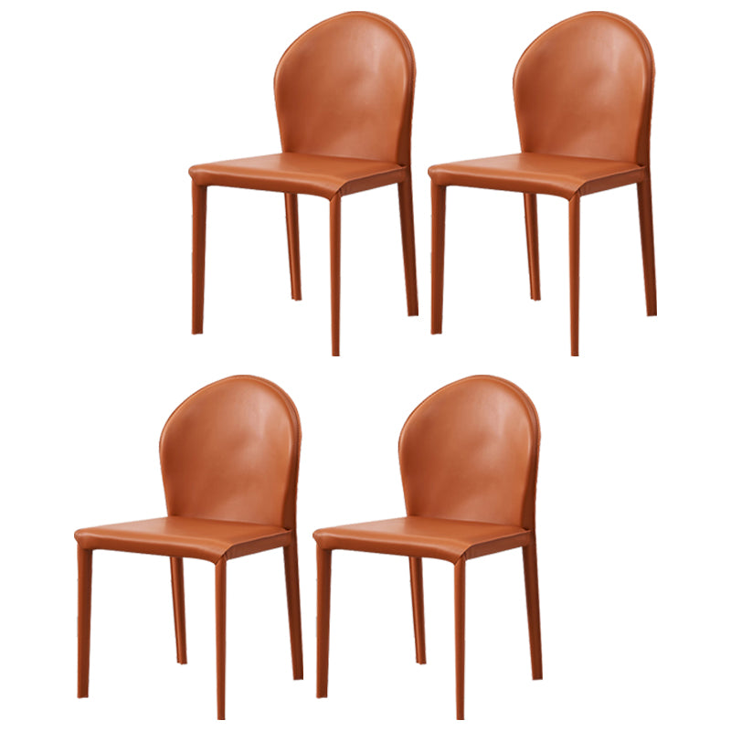 Contemporary Armless Solid Back Chair for Home Leather Dining Side Chair Orange 4 Piece Set Clearhalo 'Dining Chairs' 'Dining Tables & Seating' 'dining_chair' 'furn' 'furn_dining_chair' 'Furniture' 'furniture_dining_chair' 'Kitchen & Dining Furniture' 4890682