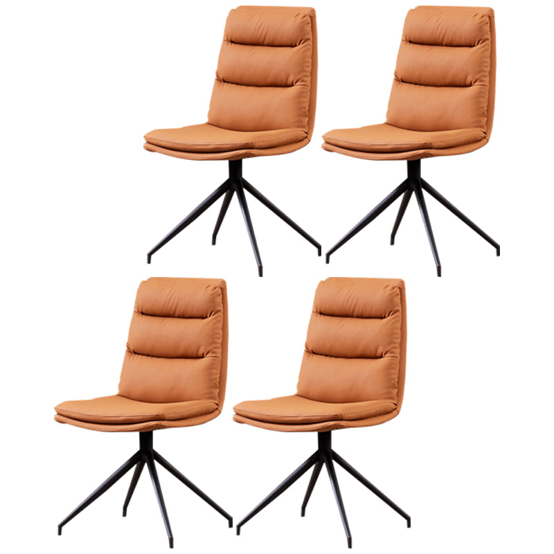 Minimalist Style Armless Solid Back Chair for Home Faux Leather Side Chair Orange 4 Piece Set Clearhalo 'Dining Chairs' 'Dining Tables & Seating' 'dining_chair' 'furn' 'furn_dining_chair' 'Furniture' 'furniture_dining_chair' 'Kitchen & Dining Furniture' 4890848