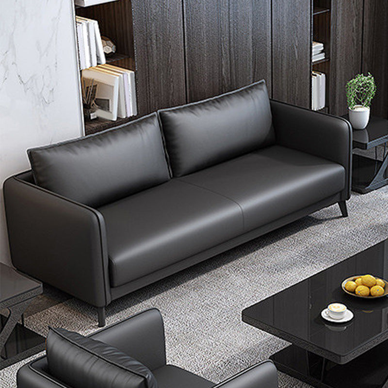 Standard Square Arm Leather Stain Resistant Sofa Couch with Pillows 66"L x 28"W x 25"H Black Latex Clearhalo 'furn' 'furn_sofas' 'Furniture' 'furniture_sofas' 'Living Room Furniture' 'Sofa' 'sofas' 4895689
