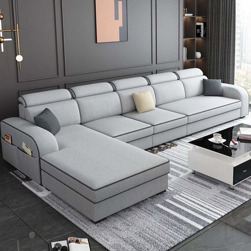 Contemporary Sofa Grey L-Shape High Back Square Arm Sectional with Storage 132"L x 63"W x 31.5"H Faux Leather Clearhalo 'furn' 'furn_sectionals' 'Furniture' 'furniture_sectionals' 'Living Room Furniture' 'Sectionals' 4896130