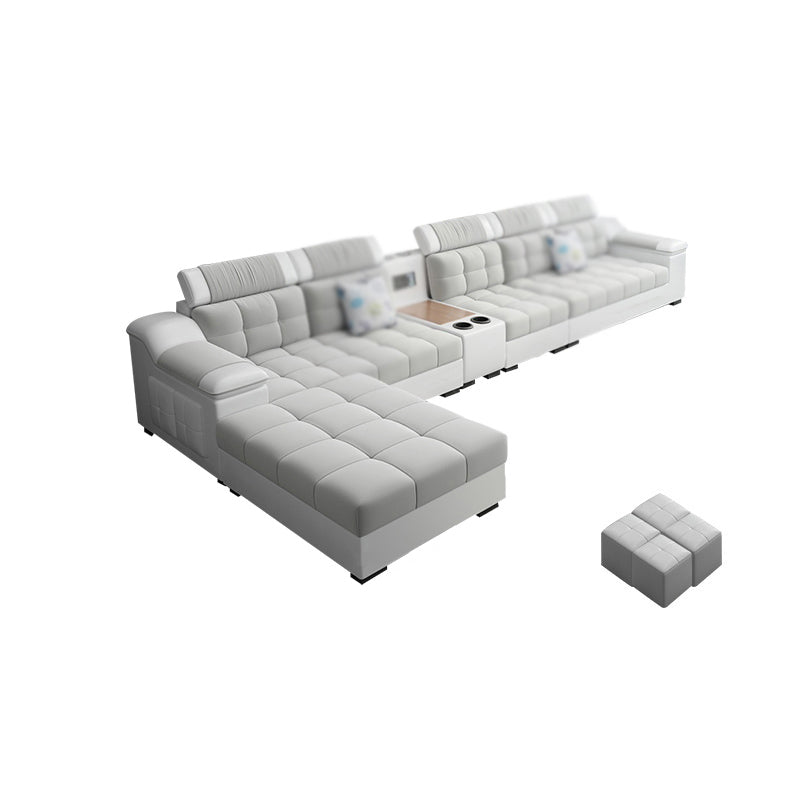 Contemporary Sofa Grey High Back Sloped Arms Sofa/Sectional for Living Room 157.5"L x 71"W x 33.5"H Faux Leather Clearhalo 'furn' 'furn_sectionals' 'Furniture' 'furniture_sectionals' 'Living Room Furniture' 'Sectionals' 4896180