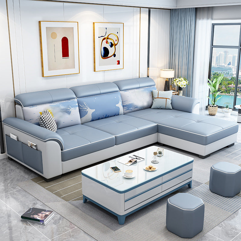 Flared Arms L-Shape Ottoman Included 3-seat Sectionals Sofa with Storage for Apartment Blue Clearhalo 'Furniture' 'furniture_sectionals' 'Living Room Furniture' 'Sectionals' 4896201