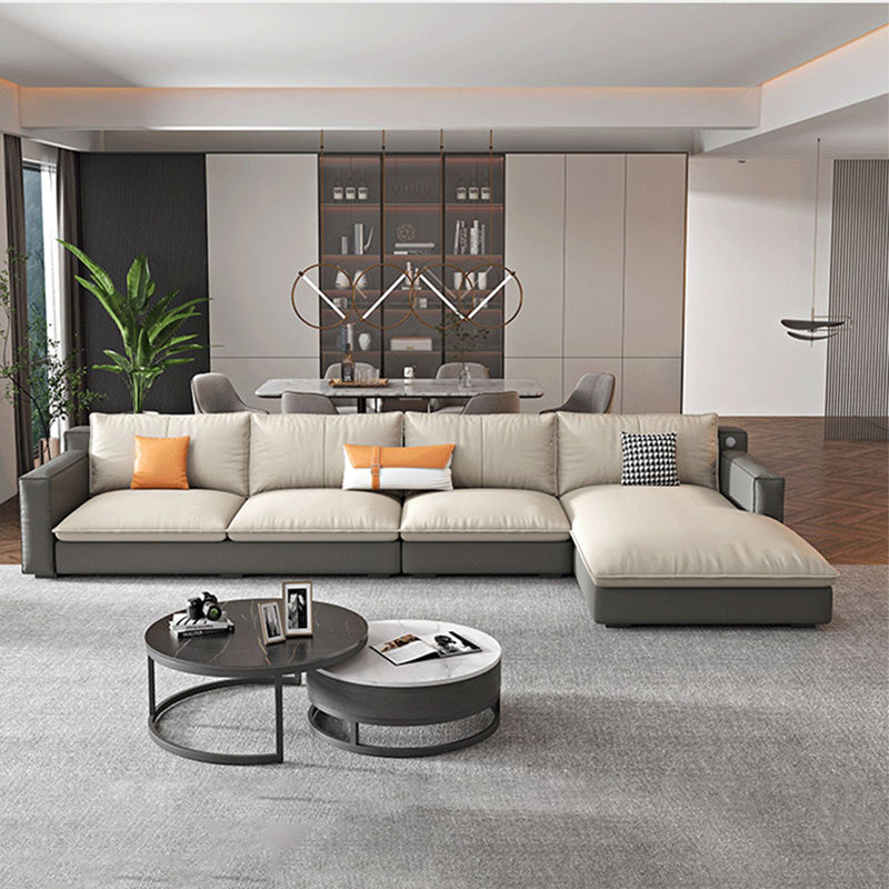 Modern Cushion Back Sectionals 33.46"H Cushions Square Arm Sofa with Chaise 138"L x 69"W x 33"H Grey Beige Latex Clearhalo 'furn' 'furn_sectionals' 'Furniture' 'furniture_sectionals' 'Living Room Furniture' 'Sectionals' 4896408