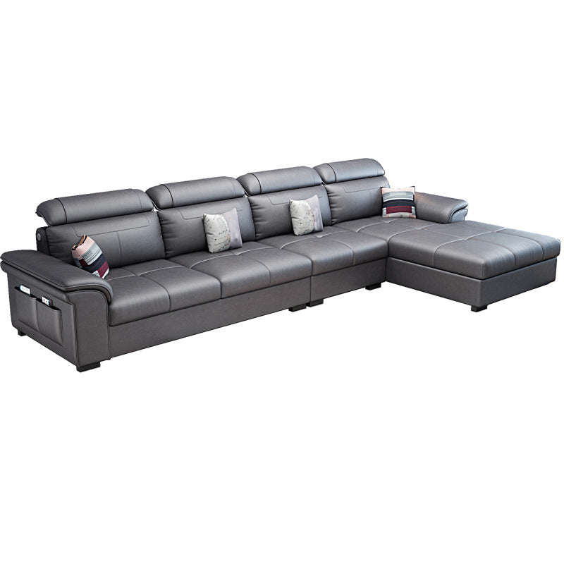 L-shape Faux Leather/Linen Sofa and Chaise Right Hand Facing Sectional with Storage Gloss Black Clearhalo 'furn' 'furn_sectionals' 'Furniture' 'furniture_sectionals' 'Living Room Furniture' 'Sectionals' 4896443