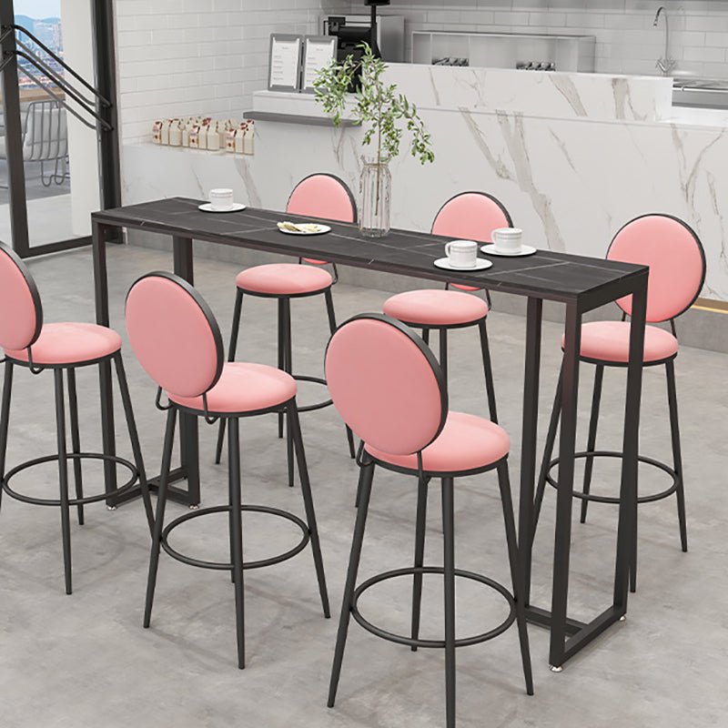 Stone Rectangle Bar Table Contemporary Bar Table with Black Base 78.7"L x 15.7"W x 41.3"H Black Without Footrest Clearhalo 'Bar Furniture' 'Bar Tables' 'bar_tables' 'furn' 'furn_bar_tables' 'Furniture' 'furniture_bar_tables' 'Kitchen & Dining Furniture' 4898871