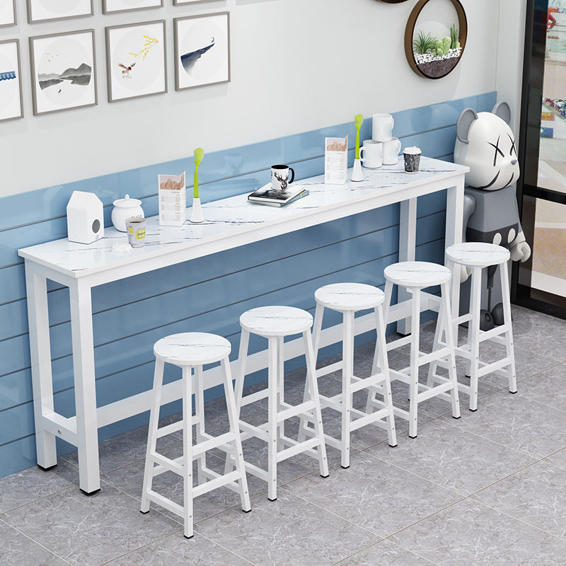 Contemporary Bar Dining Table Rectangle Bar Table with Trestle Base 86.6"L x 15.7"W x 41.3"H White Without Chairs Clearhalo 'Bar Furniture' 'Bar Tables' 'bar_tables' 'furn' 'furn_bar_tables' 'Furniture' 'furniture_bar_tables' 'Kitchen & Dining Furniture' 4898941