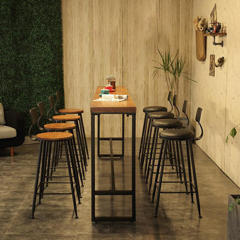 Solid Wood Bar Table Brown Industrial Bar Dining Table with Trestle Base 102.4"L x 15.7"W x 41.3"H Without Chairs Clearhalo 'Bar Furniture' 'Bar Tables' 'bar_tables' 'furn' 'furn_bar_tables' 'Furniture' 'furniture_bar_tables' 'Kitchen & Dining Furniture' 4899010