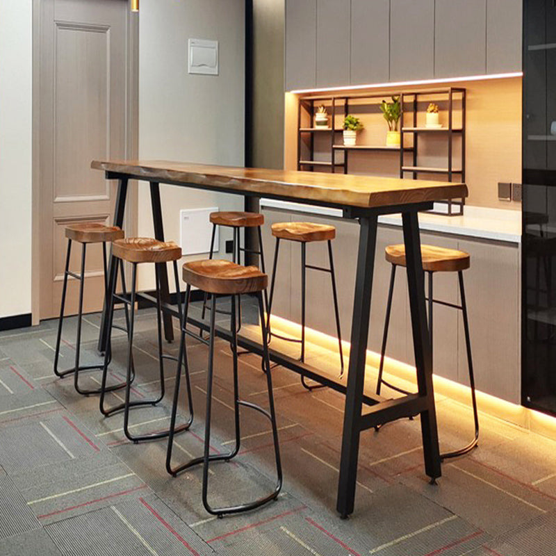 Pine Wood Bar Dining Table Rectangle Industrial Bar Table with Black Trestle Base 86.6"L x 15.7"W x 41.3"H Without Chairs Clearhalo 'Bar Furniture' 'Bar Tables' 'bar_tables' 'furn' 'furn_bar_tables' 'Furniture' 'furniture_bar_tables' 'Kitchen & Dining Furniture' 4899041