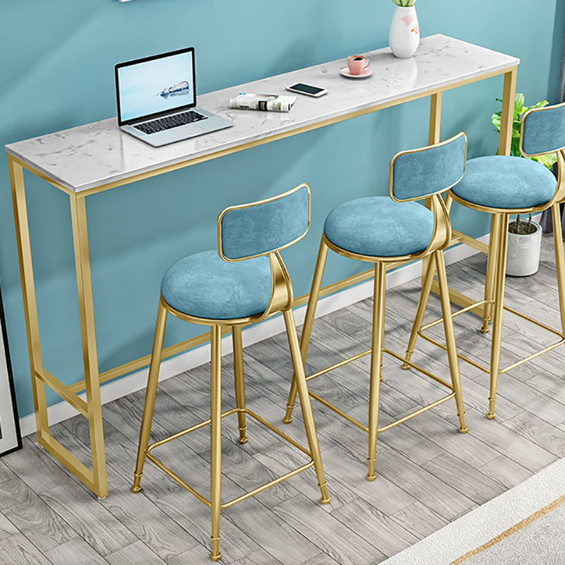 Stone Top Bar Table Traditional Luxury Rectangle Bar Table with Gold Trestle Base 86.6"L x 15.7"W x 41.3"H Without Chairs Clearhalo 'Bar Furniture' 'Bar Tables' 'bar_tables' 'furn' 'furn_bar_tables' 'Furniture' 'furniture_bar_tables' 'Kitchen & Dining Furniture' 4899119