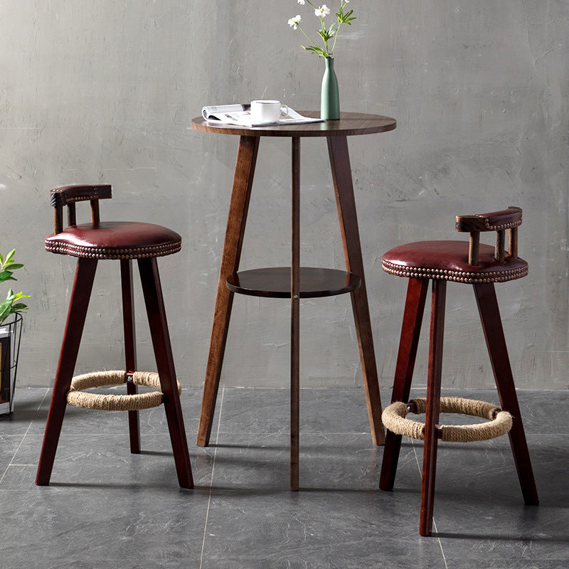 Simple Style Round Bar Table Wood Top Pub Table for Dining Room 23.6"L x 23.6"W x 40.2"H Walnut Without Chairs Clearhalo 'Bar Furniture' 'Bar Tables' 'bar_tables' 'furn' 'furn_bar_tables' 'Furniture' 'furniture_bar_tables' 'Kitchen & Dining Furniture' 4899194