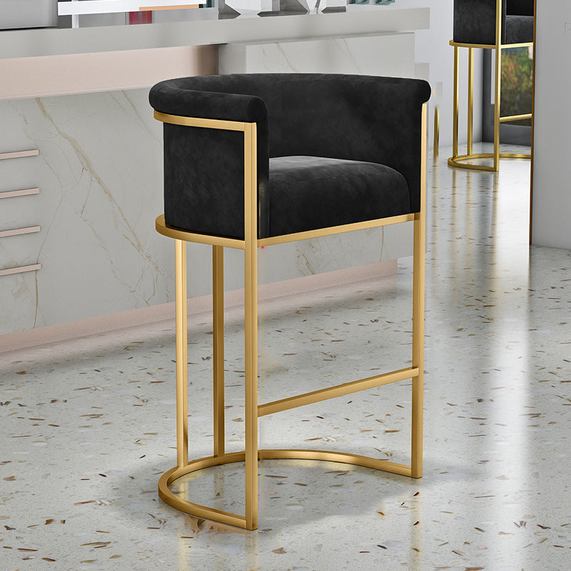 Glam Backrest Armrest Counter Stool Iron Cafe Bar Stool with Velvet Cushion and Pedal Black Bar Stool(30"H) Clearhalo 'Bar Furniture' 'Bar Stools' 'bar_stools' 'furn' 'furn_bar_stools' 'Furniture' 'furniture_bar_stools' 'Kitchen & Dining Furniture' 4899263
