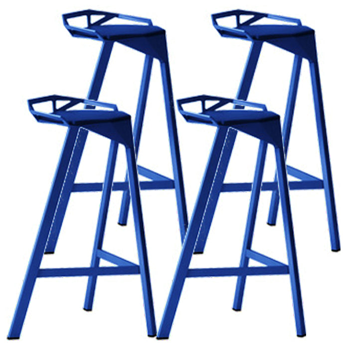 Modern Armless Backrest Counter Stool Iron Kitchen Bar Stool with Leather Cushion Blue 4 Piece Set Bar Stool(30"H) Clearhalo 'Bar Furniture' 'Bar Stools' 'bar_stools' 'furn' 'furn_bar_stools' 'Furniture' 'furniture_bar_stools' 'Kitchen & Dining Furniture' 4900035