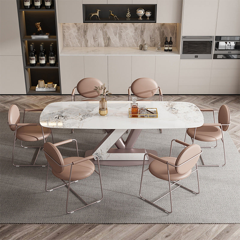 Nordic Glam Style 1/4/5/7 Pieces Dining Sintered Stone Dining Table Set with Metal Legs 7 Pieces: Table, 6 Chairs Clearhalo 'Dining Room Sets' 'Dining Tables & Seating' 'dining_room_set' 'furn' 'furn_dining_room_set' 'Furniture' 'furniture_dining_room_set' 'Kitchen & Dining Furniture' 4900117