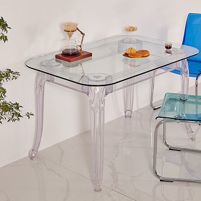 Modern Glass Dining Table Clear Dining Table with Plastic Base Rectangle 47.2"L x 31.5"W x 29.5"H Without Chairs Clearhalo 'Dining Tables & Seating' 'Dining Tables' 'dining_table' 'furn' 'furn_dining_table' 'Furniture' 'furniture_dining_table' 'Kitchen & Dining Furniture' 'kitchen' 'kitchen_dining_table' 4900585