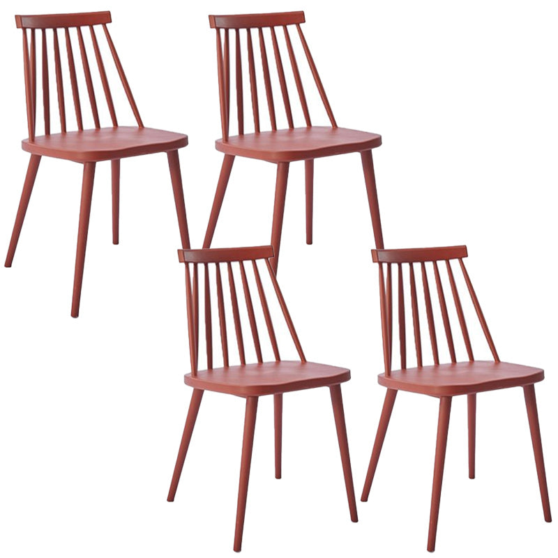 Scandinavian Slat Back Side Chair for Home Plastic Dining Armless Chair Burgundy 4 Piece Set Clearhalo 'Dining Chairs' 'Dining Tables & Seating' 'dining_chair' 'furn' 'furn_dining_chair' 'Furniture' 'furniture_dining_chair' 'Kitchen & Dining Furniture' 4900974