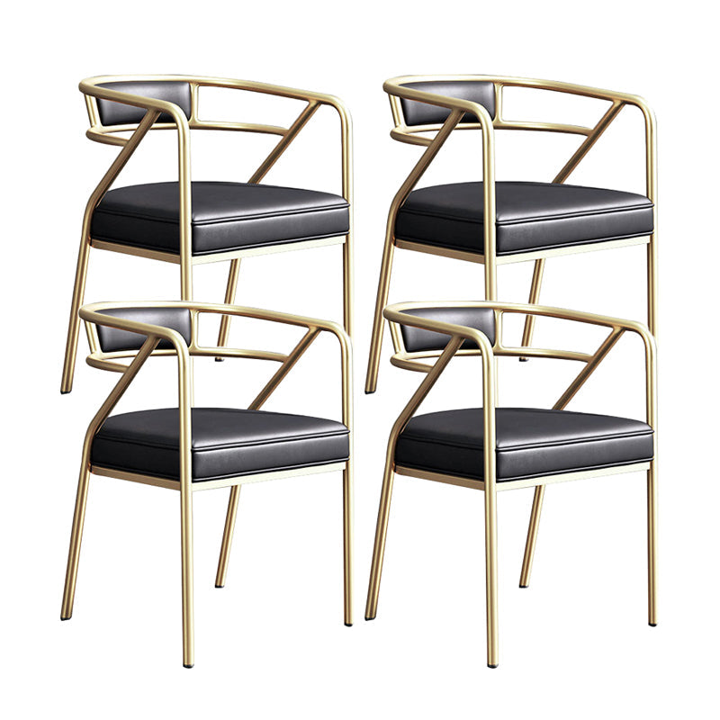Nordic Design Faux Leather Side Chair Open Back Dining Side Chairs Black 4 Piece Set Brass Gold Clearhalo 'Dining Chairs' 'Dining Tables & Seating' 'dining_chair' 'furn' 'furn_dining_chair' 'Furniture' 'furniture_dining_chair' 'Kitchen & Dining Furniture' 4901291