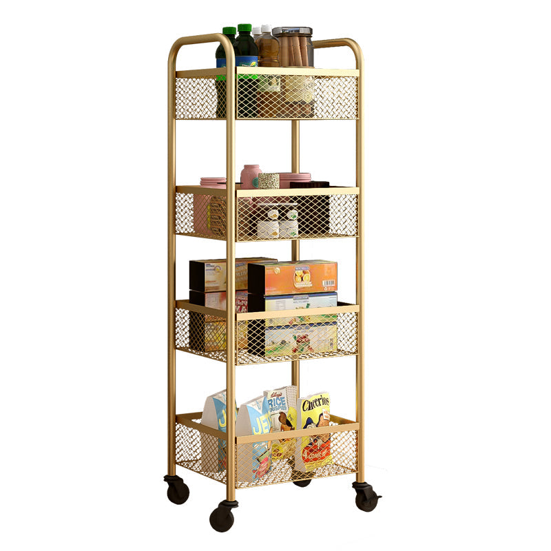Glam Style Standard Bookcase Metal Closed Back Bookshelf with Wheels 13.4"L x 9.8"W x 39.4"H Gold Clearhalo 'Bookcases' 'furn' 'furn_bookcases' 'Furniture' 'furniture_bookcases' 'Office Furniture' 4901526