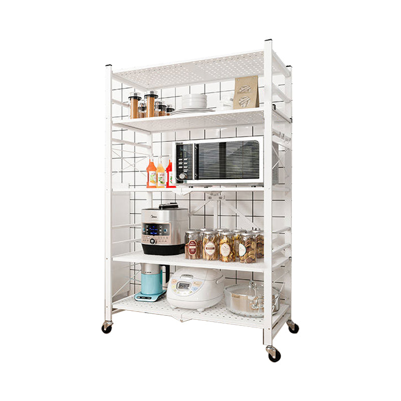 Industrial Folding Steel Etagere Bookshelf Open Bookshelf with Caster Wheels 39.8"L x 13.4"W x 63"H White Clearhalo 'Bookcases' 'furn' 'furn_bookcases' 'Furniture' 'furniture_bookcases' 'Office Furniture' 4901687