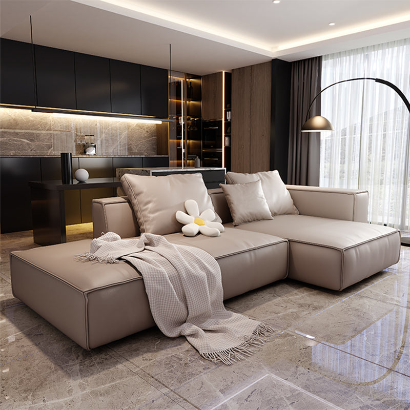 Genuine Leather Pillowed Back Cushions Sofa and Sectional with Wear Resistant 111"L x 56"W x 33.5"H Clearhalo 'furn' 'furn_sectionals' 'Furniture' 'furniture_sectionals' 'Living Room Furniture' 'Sectionals' 4908631