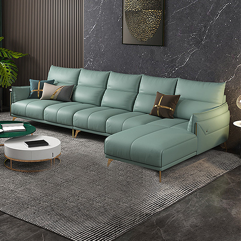 Green Modern Genuine Leather Cushion Back Sofa/Sectional with Wear-Resisting 134"L x 62"W x 33.5"H Clearhalo 'furn' 'furn_sectionals' 'Furniture' 'furniture_sectionals' 'Living Room Furniture' 'Sectionals' 4908685