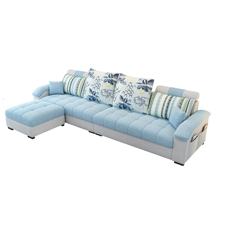 Modern L-Shape Sectionals 31.5"H High Back Sofa with Storage Blue Latex Clearhalo 'furn' 'furn_sectionals' 'Furniture' 'furniture_sectionals' 'Living Room Furniture' 'Sectionals' 4908804