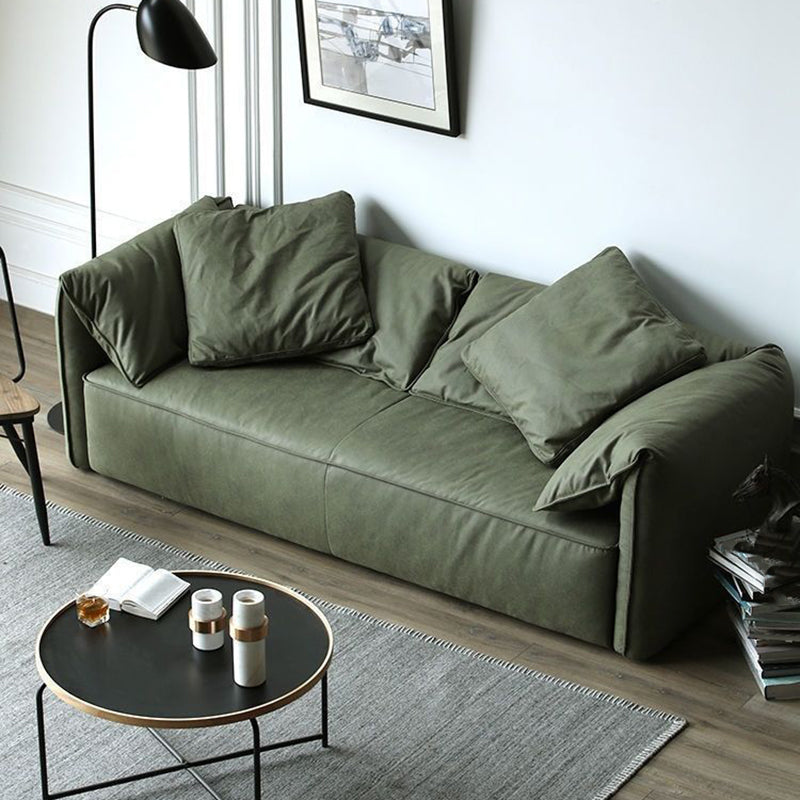 Living Room Faux Leather Settee Green Slipcovered Sofa with Pillow Top Arm 83"L x 35.5"W x 27.5"H Latex Clearhalo 'furn' 'furn_sofas' 'Furniture' 'furniture_sofas' 'Living Room Furniture' 'Sofa' 'sofas' 4909092