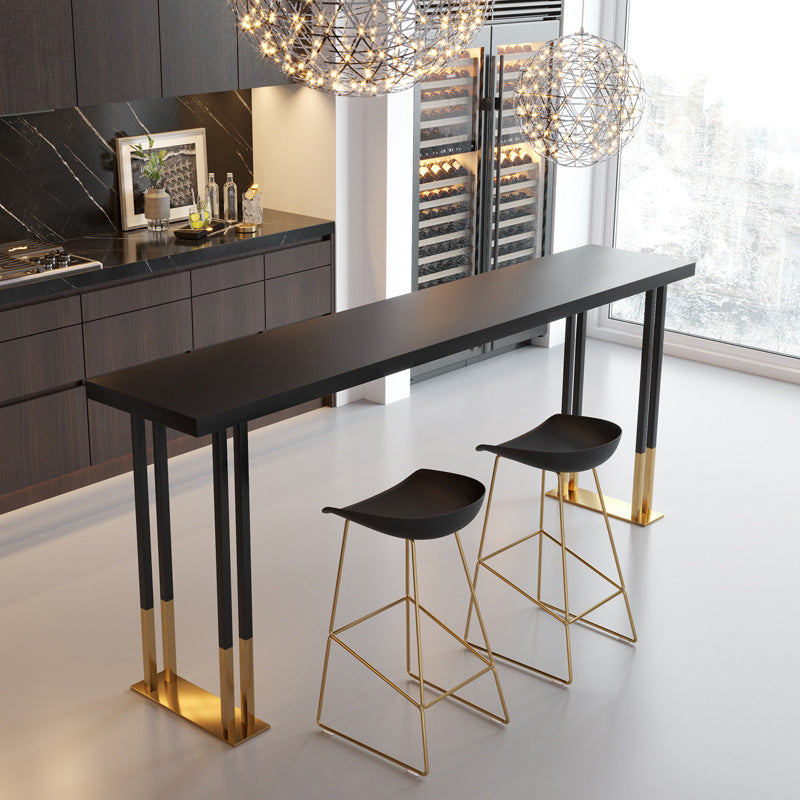 Kitchen Rectangle Wood Top Counter Table Gold Legs Glam Style Bar Table 94.5"L x 15.7"W x 41.3"H Without Chairs Clearhalo 'Bar Furniture' 'Bar Tables' 'bar_tables' 'furn' 'furn_bar_tables' 'Furniture' 'furniture_bar_tables' 'Kitchen & Dining Furniture' 4909803