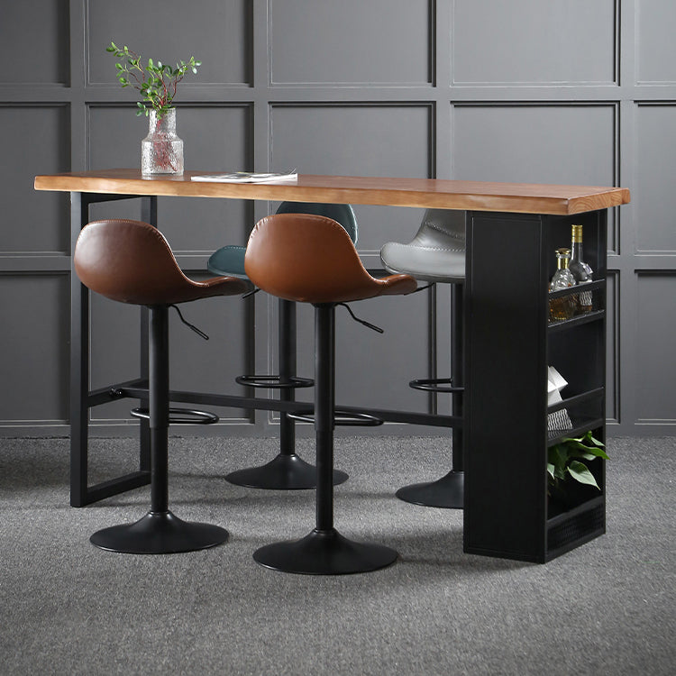 Modern Black Iron Bar Dining Table Rectangle Wood Indoor Bistro Table with Footrest 86.6"L x 19.7"W x 41.3"H Without Chairs Clearhalo 'Bar Furniture' 'Bar Tables' 'bar_tables' 'furn' 'furn_bar_tables' 'Furniture' 'furniture_bar_tables' 'Kitchen & Dining Furniture' 4909905