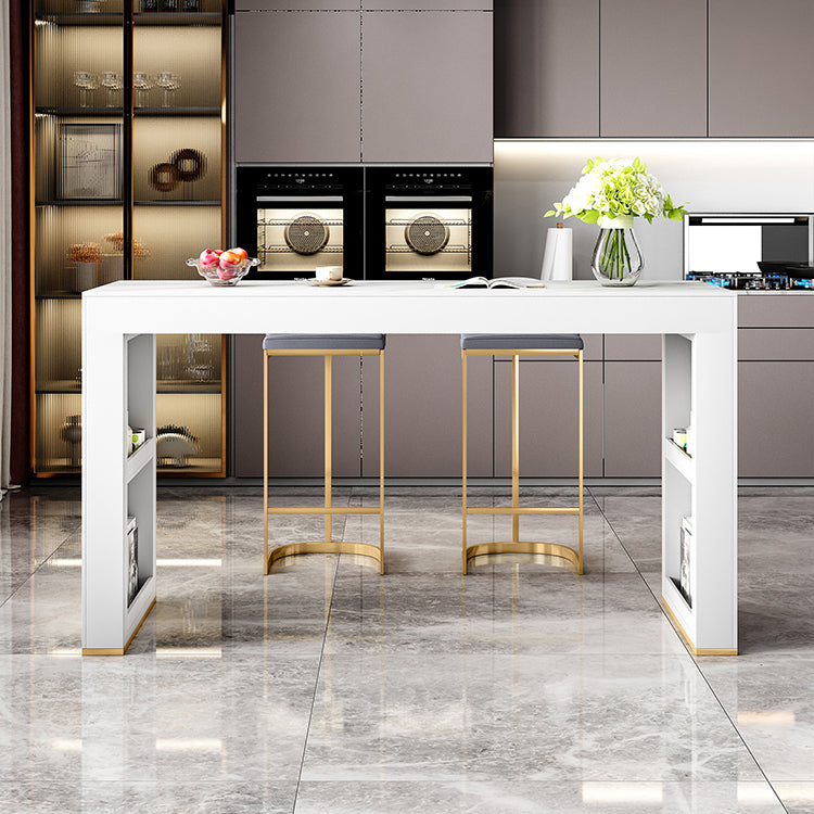 Glam White Wood Bar Dining Table with White Stone Top Rectangle Indoor Bistro Table 78.7"L x 23.6"W x 41.3"H Without Chairs Clearhalo 'Bar Furniture' 'Bar Tables' 'bar_tables' 'furn' 'furn_bar_tables' 'Furniture' 'furniture_bar_tables' 'Kitchen & Dining Furniture' 4910089