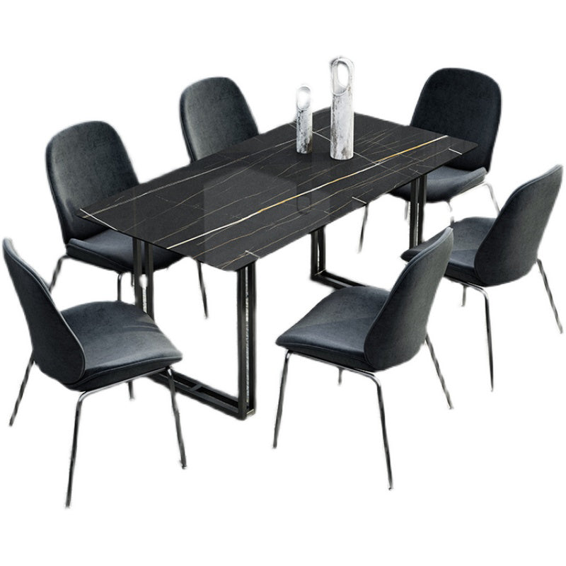 Modern 1/5/7 Pieces Dining Set Sintered Stone Dining Table with Leather Chairs 7 Pieces: Table, 6 Chairs Clearhalo 'Dining Room Sets' 'Dining Tables & Seating' 'dining_room_set' 'furn' 'furn_dining_room_set' 'Furniture' 'furniture_dining_room_set' 'Kitchen & Dining Furniture' 4911044