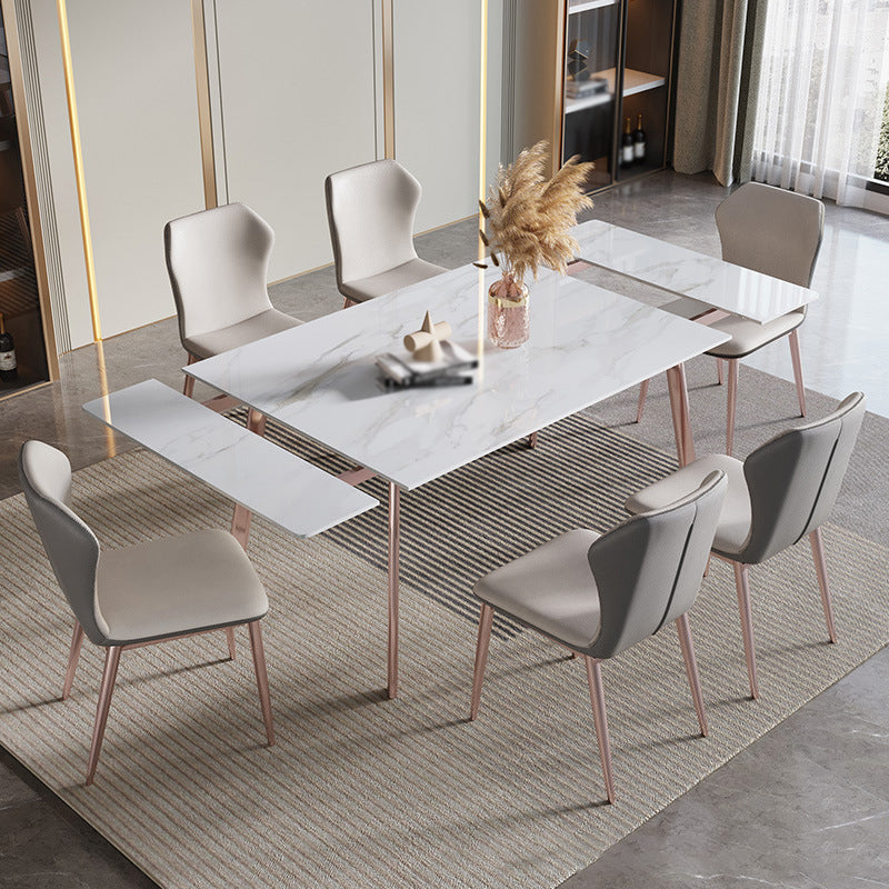 Designer Style 1/4/5/7 Pieces Dinette Set Rectangle Dining Table Set 7 Pieces: Table, 6 Chairs Clearhalo 'Dining Room Sets' 'Dining Tables & Seating' 'dining_room_set' 'furn' 'furn_dining_room_set' 'Furniture' 'furniture_dining_room_set' 'Kitchen & Dining Furniture' 4911167