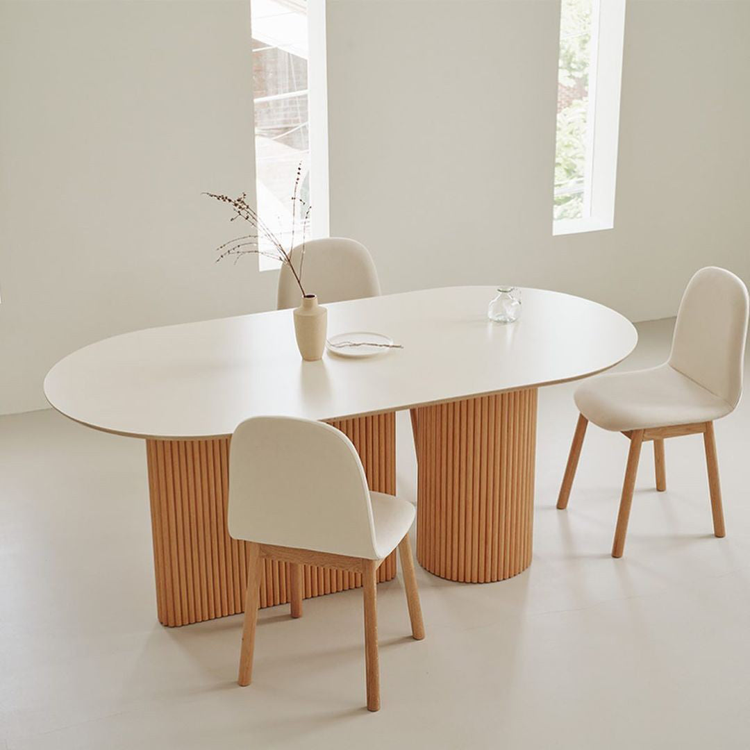 Solid Wood Dining Table Oval Double Pedestal Brown Furniture for Restaurant White 70.9"L x 31.5"W x 29.5"H Without Chairs Clearhalo 'Dining Tables & Seating' 'Dining Tables' 'dining_table' 'furn' 'furn_dining_table' 'Furniture' 'furniture_dining_table' 'Kitchen & Dining Furniture' 'kitchen' 'kitchen_dining_table' 4911623