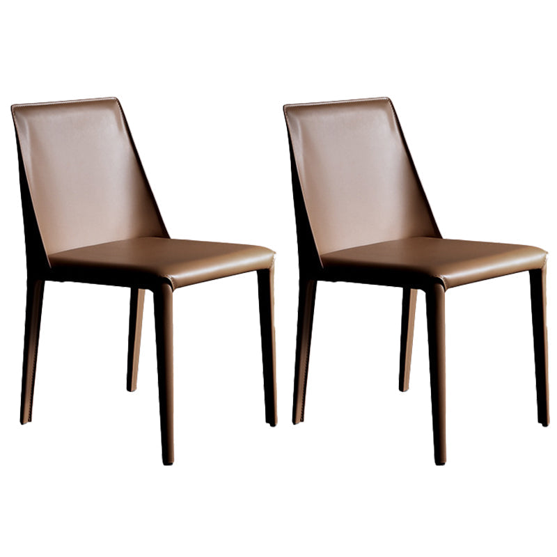 Contemporary Leather Dining Side Chairs Armless Solid Back Chair Brown 2 Piece Set Clearhalo 'Dining Chairs' 'Dining Tables & Seating' 'dining_chair' 'furn' 'furn_dining_chair' 'Furniture' 'furniture_dining_chair' 'Kitchen & Dining Furniture' 4912242