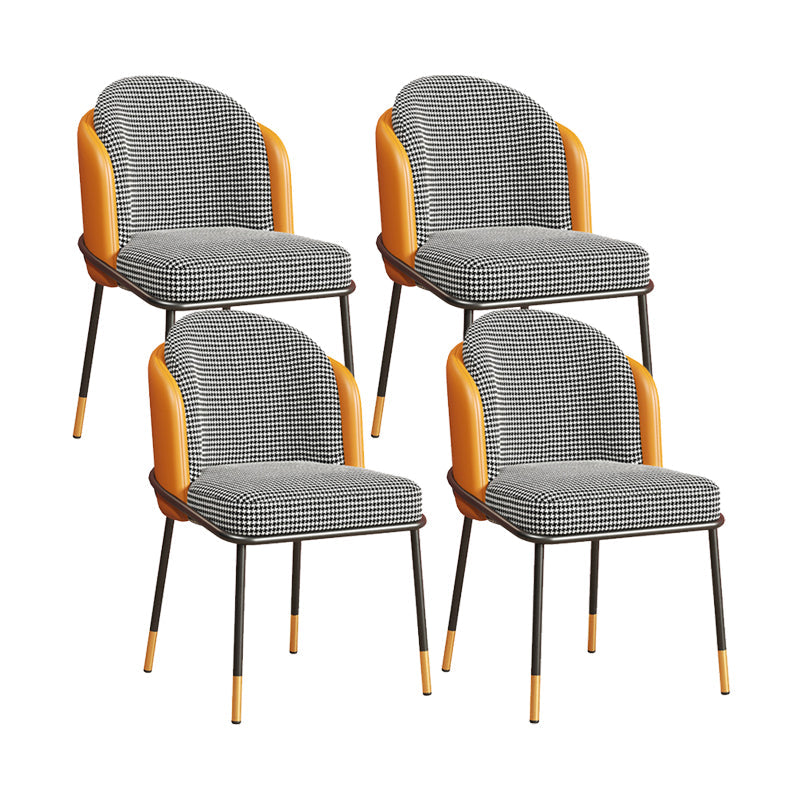 Scandinavian Upholstered Fabric Dining Side Chair Solid Back Chair Orange Houndstooth 4 Piece Set Clearhalo 'Dining Chairs' 'Dining Tables & Seating' 'dining_chair' 'furn' 'furn_dining_chair' 'Furniture' 'furniture_dining_chair' 'Kitchen & Dining Furniture' 4912353