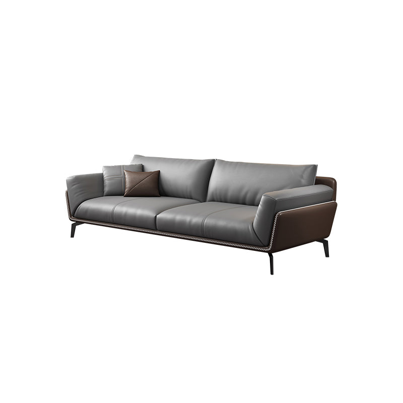 Contemporary Gray Upholstered Sofa Pillow Back Couch with Flared Arms for Living Room Genuine Leather Clearhalo 'furn' 'furn_sofas' 'Furniture' 'furniture_sofas' 'Living Room Furniture' 'Sofa' 'sofas' 4918729
