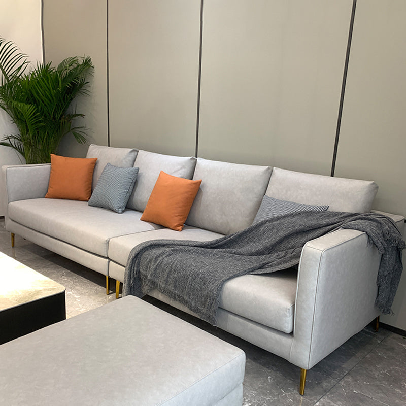 Contemporary Light Gray Cushion Back Settee Living Room Square Arm Sofa 126"L x 35.5"W x 33"H Clearhalo 'furn' 'furn_sofas' 'Furniture' 'furniture_sofas' 'Living Room Furniture' 'Sofa' 'sofas' 4918946