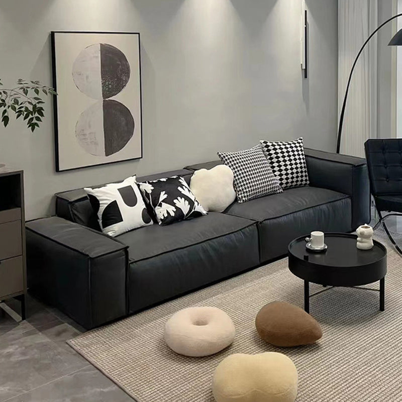 Contemporary Square Arm Standard Sofa Stain-Resistant Settee in Black 110"L x 37.5"W x 27.5"H Clearhalo 'furn' 'furn_sofas' 'Furniture' 'furniture_sofas' 'Living Room Furniture' 'Sofa' 'sofas' 4919010