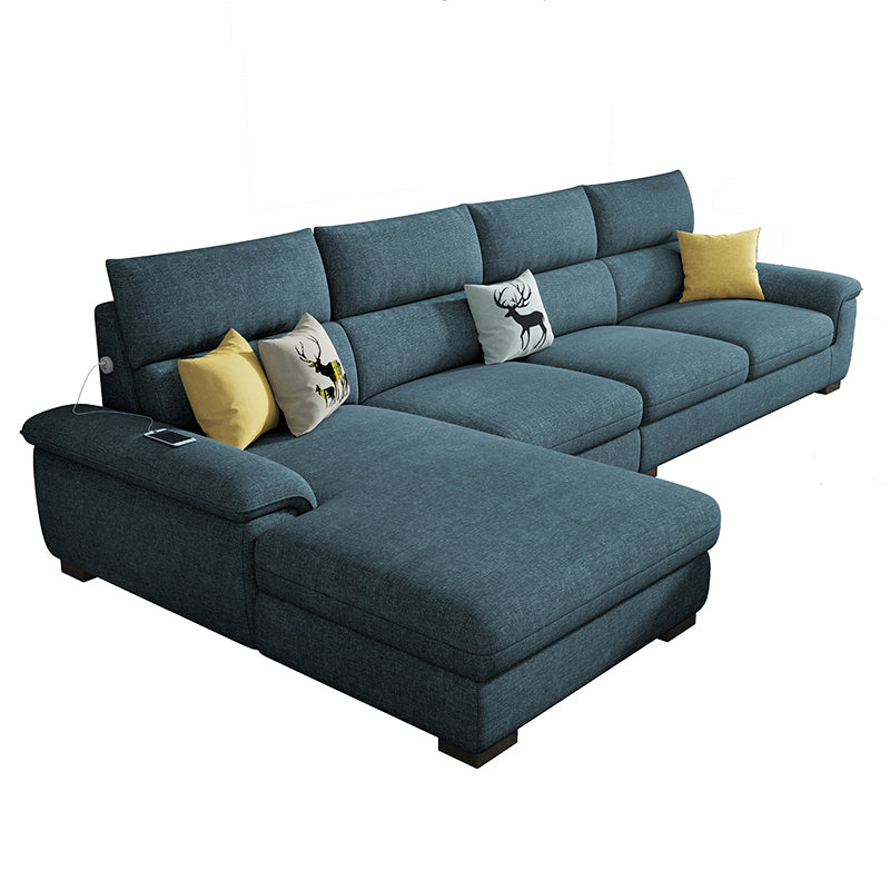 35.43"High Pillow Top Arm Sectional Slipcovered Sofa with Cushion Back 142"L x 71"W x 35"H Dark Blue Clearhalo 'furn' 'furn_sectionals' 'Furniture' 'furniture_sectionals' 'Living Room Furniture' 'Sectionals' 4919301