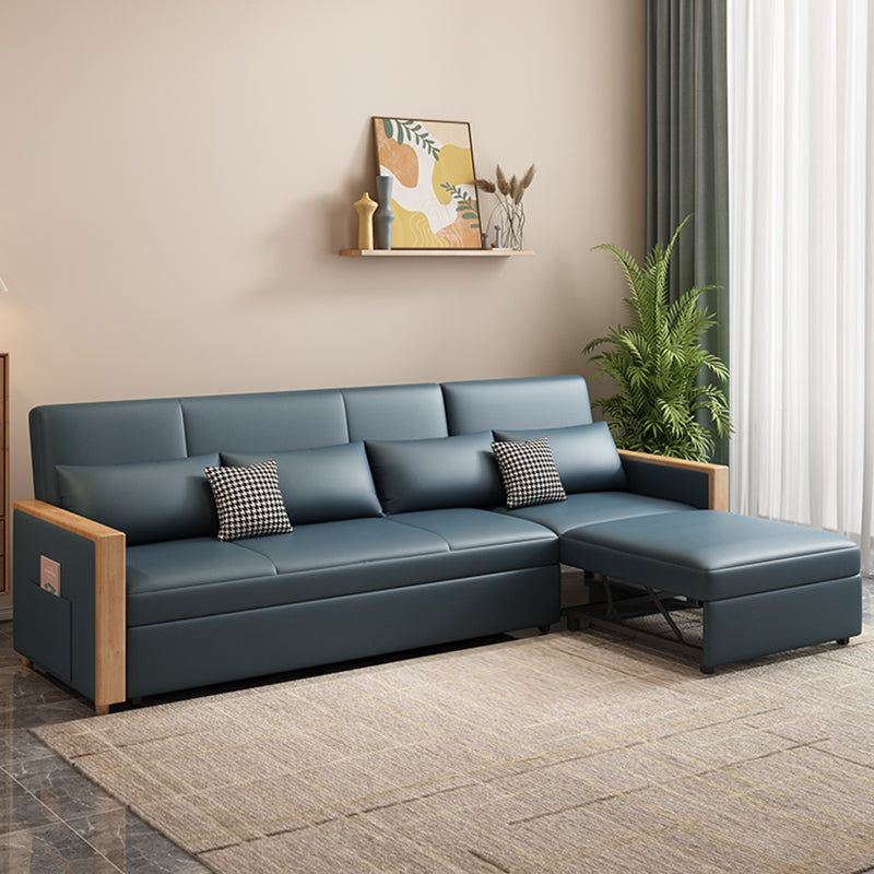 Fabric Square Arm Sectional Sofa 35.43"High Manual Reclining Sofa Bed with Storage Blue Clearhalo 'furn' 'furn_sectionals' 'Furniture' 'furniture_sectionals' 'Living Room Furniture' 'Sectionals' 4919332
