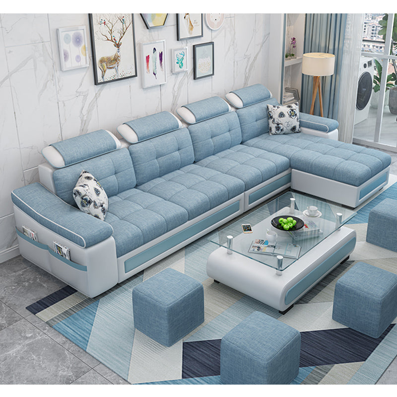 108.3"L √ó 57.09"W √ó 35.43"H Sloped Arms Sectional Slipcovered Sofa with Pocket Storage Light Blue Linen Blend Latex Clearhalo 'furn' 'furn_sectionals' 'Furniture' 'furniture_sectionals' 'Living Room Furniture' 'Sectionals' 4919432