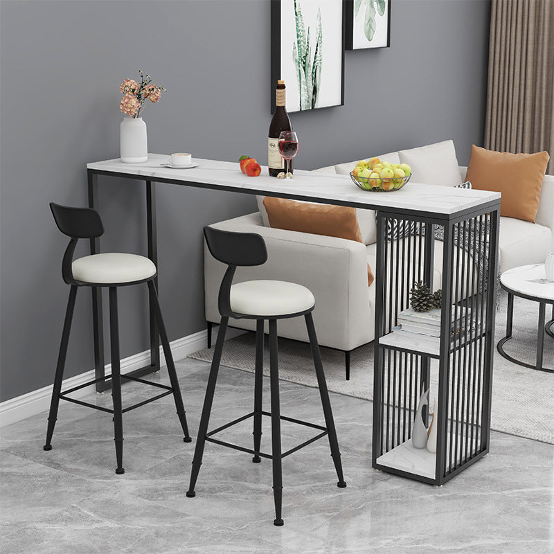 Contemporary Sintered Stone Table Rectangle Bar Counter Table for Home 70.9"L x 15.7"W x 41.3"H Black Without Chairs Clearhalo 'Bar Furniture' 'Bar Tables' 'bar_tables' 'furn' 'furn_bar_tables' 'Furniture' 'furniture_bar_tables' 'Kitchen & Dining Furniture' 4925982