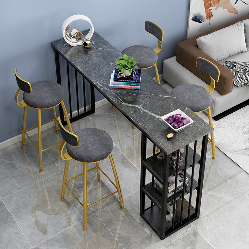 Rectangle Bar Dining Table Modern Bar Counter Table with Sled Base 63"L x 15.7"W x 41.3"H Grey Without Chairs Clearhalo 'Bar Furniture' 'Bar Tables' 'bar_tables' 'furn' 'furn_bar_tables' 'Furniture' 'furniture_bar_tables' 'Kitchen & Dining Furniture' 4926261