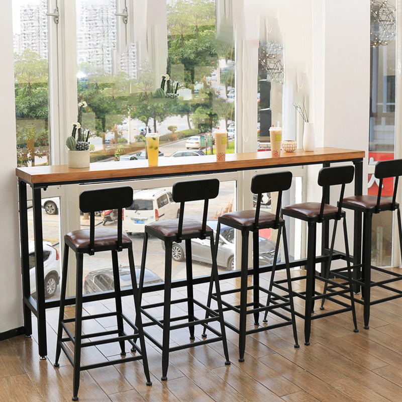 Solid Wood Bar Table Industrial Bar Table with Trestle Base in Black 78.7"L x 15.7"W x 41.3"H Without Chairs Clearhalo 'Bar Furniture' 'Bar Tables' 'bar_tables' 'furn' 'furn_bar_tables' 'Furniture' 'furniture_bar_tables' 'Kitchen & Dining Furniture' 4926311