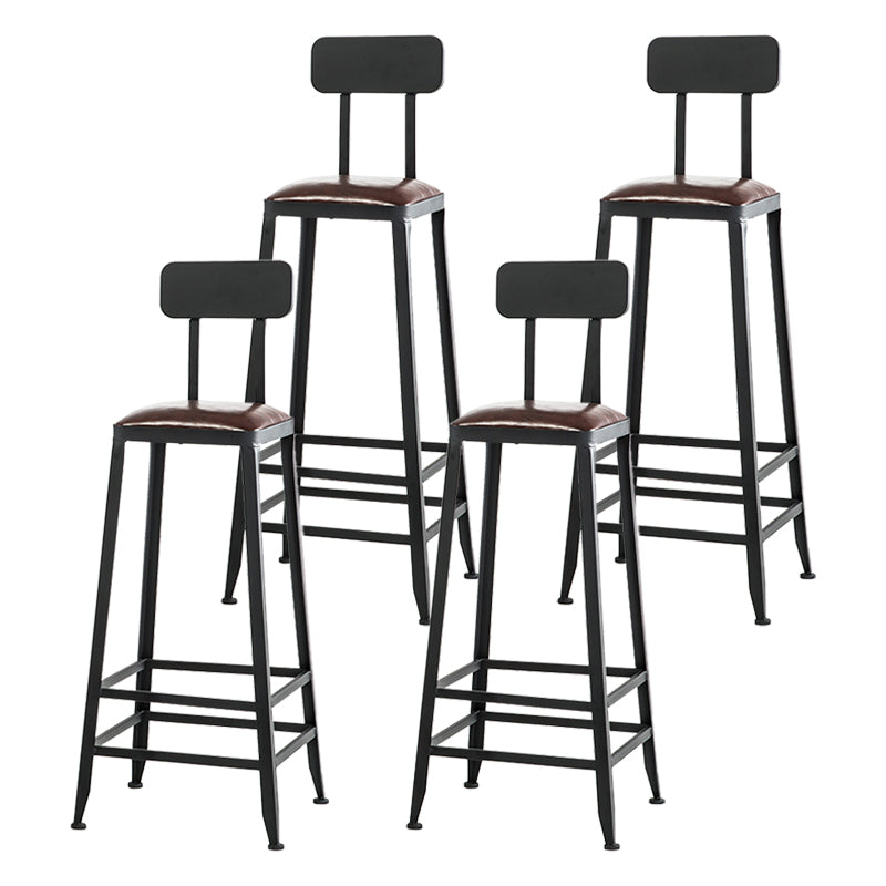 Industrial Armless Backrest Counter Stool Iron Cafe Bar Stool with Leather Cushion With Back 4 Piece Set Bar Stool(31"H) Clearhalo 'Bar Furniture' 'Bar Stools' 'bar_stools' 'furn' 'furn_bar_stools' 'Furniture' 'furniture_bar_stools' 'Kitchen & Dining Furniture' 4927204