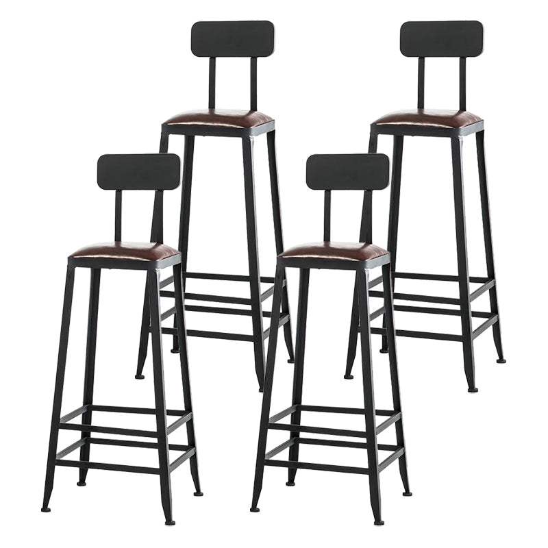 Industrial Armless Counter Stool Iron Cafe Bar Stool with Leather Cushion and Pedal With Back 4 Piece Set Bar Stool(31"H) Clearhalo 'Bar Furniture' 'Bar Stools' 'bar_stools' 'furn' 'furn_bar_stools' 'Furniture' 'furniture_bar_stools' 'Kitchen & Dining Furniture' 4927245