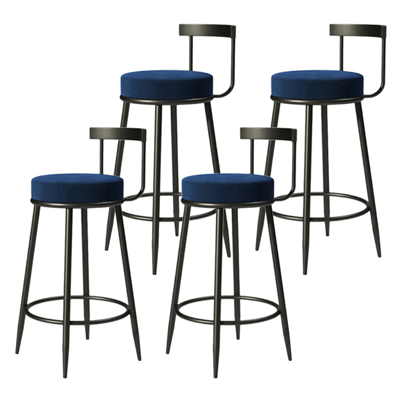 Industrial Armless Backrest Counter Stool Iron Cafe Bar Stool with Cushion and Pedal Dark Blue 4 Piece Set Clearhalo 'Bar Furniture' 'Bar Stools' 'bar_stools' 'furn' 'furn_bar_stools' 'Furniture' 'furniture_bar_stools' 'Kitchen & Dining Furniture' 4927307