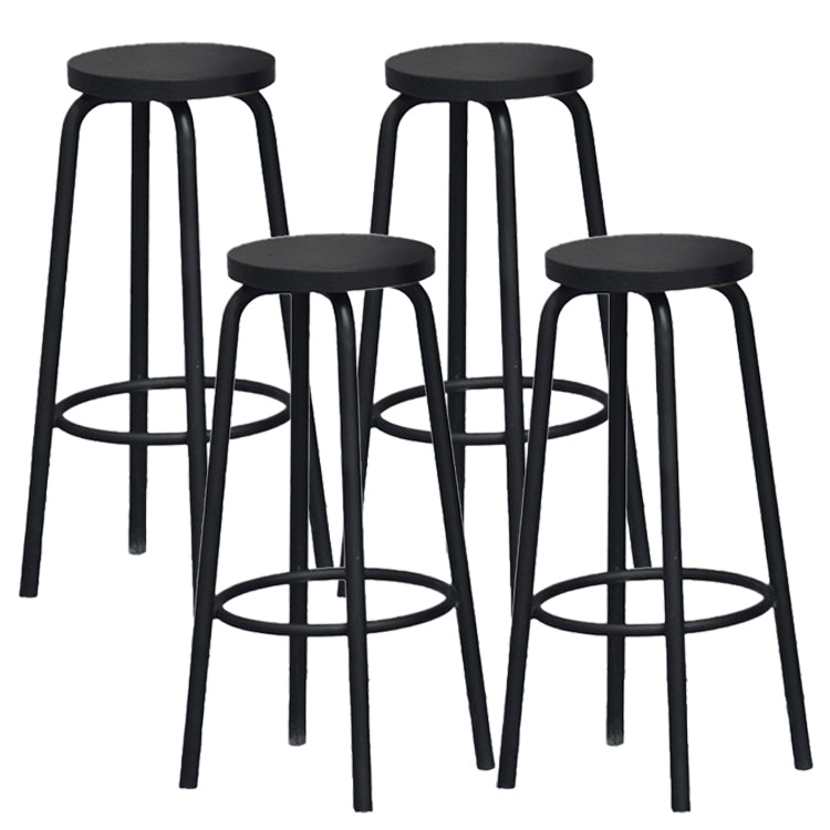 Industrial Armless Backless Counter Stool Iron Cafe Bar Stool with Seat and Pedal Wood 4 Piece Set Clearhalo 'Bar Furniture' 'Bar Stools' 'bar_stools' 'furn' 'furn_bar_stools' 'Furniture' 'furniture_bar_stools' 'Kitchen & Dining Furniture' 4927352